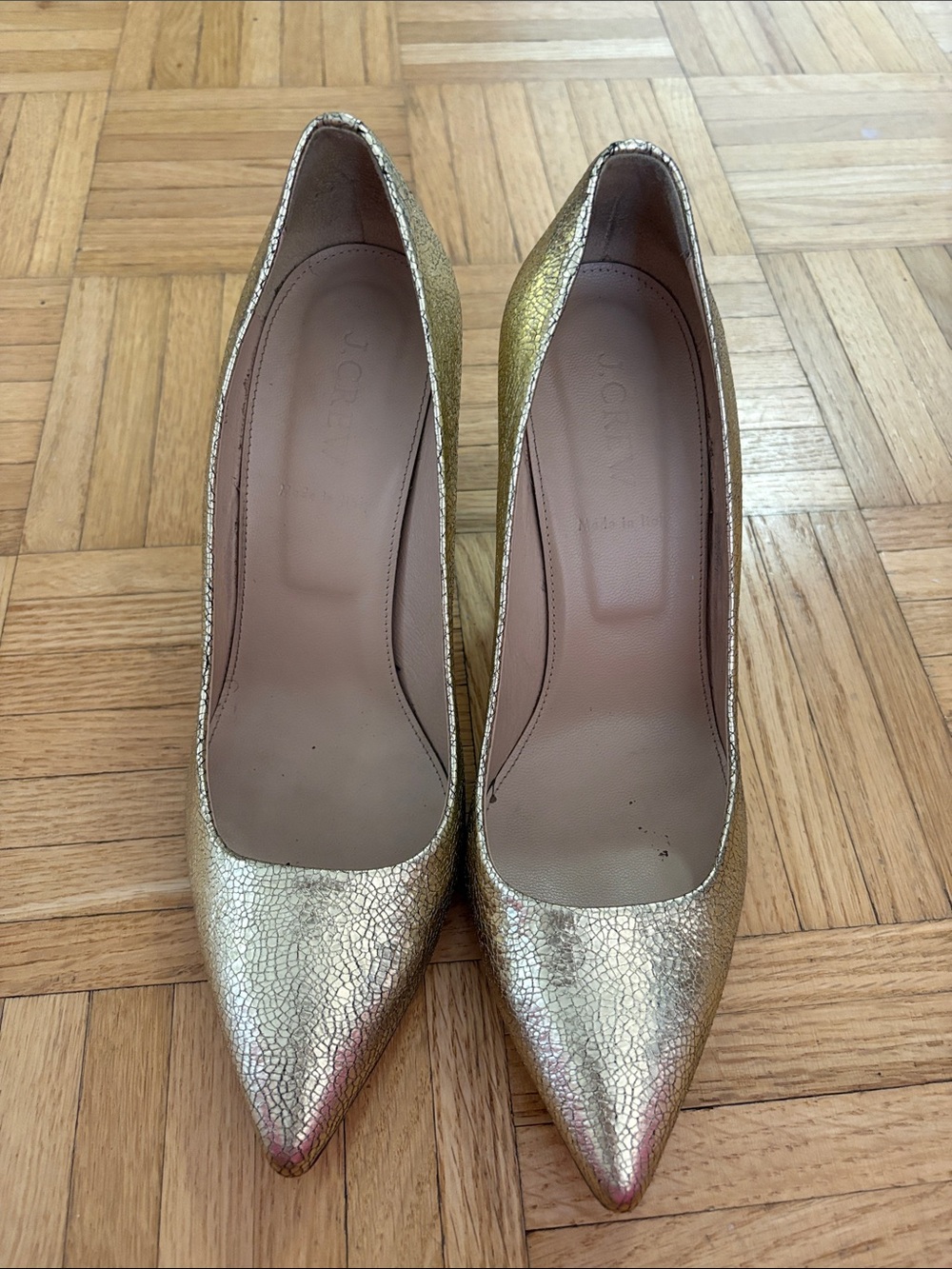 J Crew Everly Crackled Metallic Gold Pumps Heels